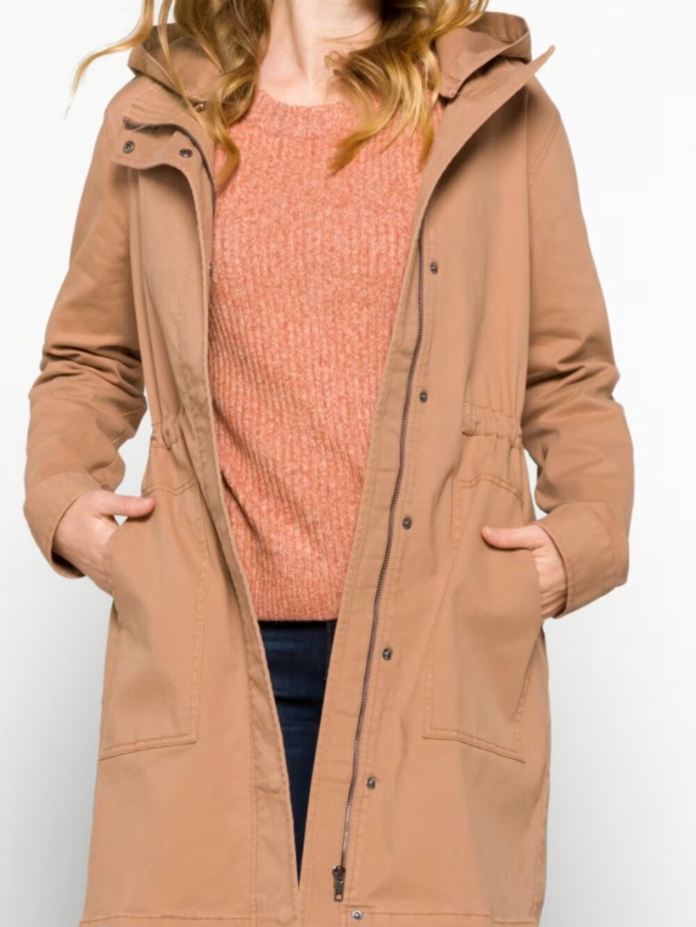 Market & Spruce Kathleen Stretch Twill Long Line Cargo Jacket in Tan, size Large